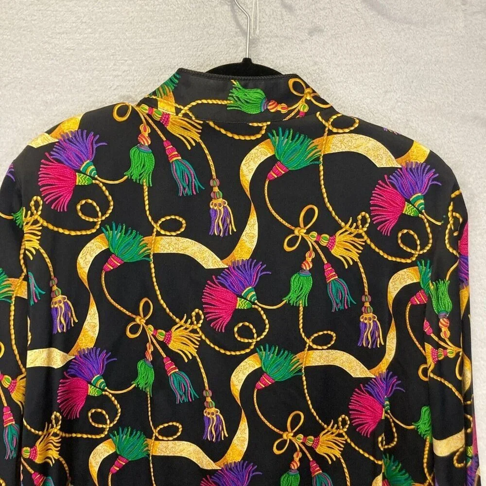 Vintage Richard Malcolm 100% Silk Blouse Sz 8 Asian Mandarin Collar Top Colorful - Picture 15 of 16